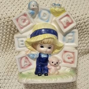 Adorable Alphabet Blocks Figurine with Blue and Yellow Accents